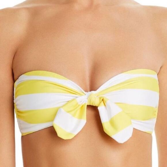 VERDELIMÓN Bikini Top Striped Voile Yellow White Bandeau NWT Size Extra Small - Picture 2 of 16